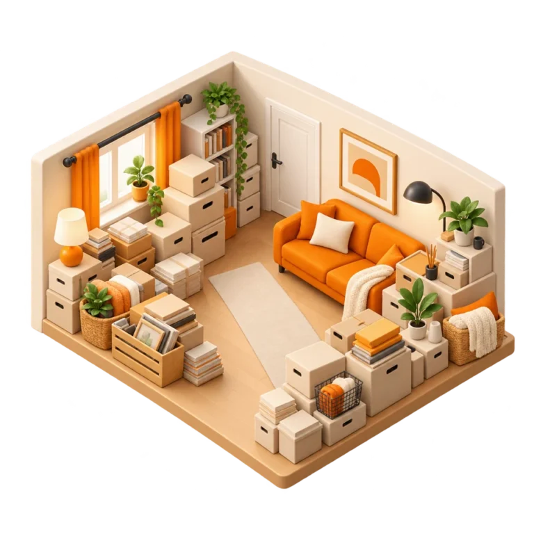 Vollgestellte Wohnung mit freiem Durchgang – Illustration zur Räumung von Messie-Wohnungen